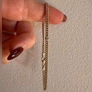 14k Curb Chain Bracelet with Bezel Set Diamond